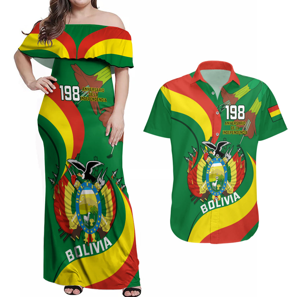 Bolivia Couples Matching Off Shoulder Maxi Dress and Hawaiian Shirt Bolivian Kantuta Happy 198th Independence Day - Wonder Print Shop