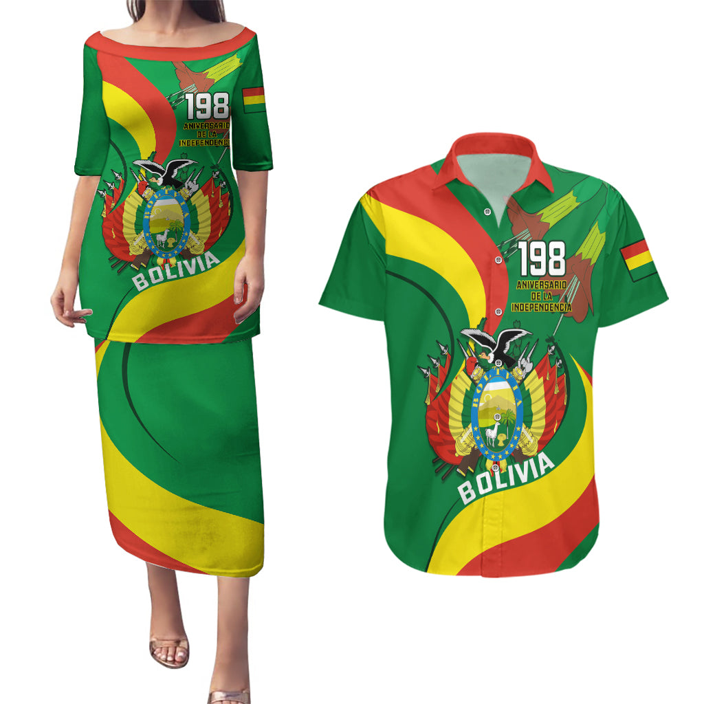 Bolivia Couples Matching Puletasi Dress and Hawaiian Shirt Bolivian Kantuta Happy 198th Independence Day - Wonder Print Shop