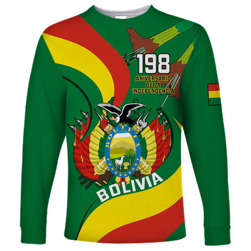 Bolivia Long Sleeve Shirt Bolivian Kantuta Happy 198th Independence Day - Wonder Print Shop