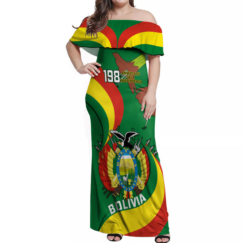 Bolivia Off Shoulder Maxi Dress Bolivian Kantuta Happy 198th Independence Day - Wonder Print Shop