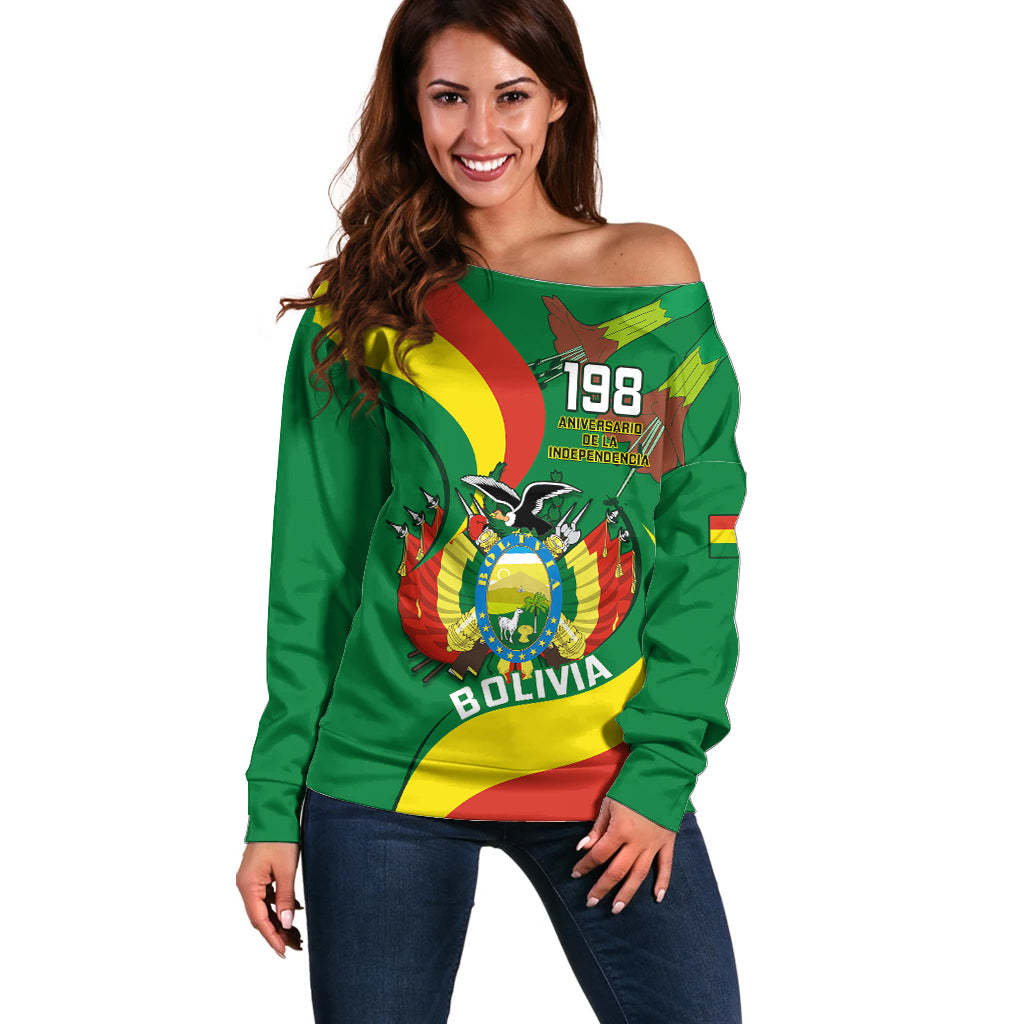 Bolivia Off Shoulder Sweater Bolivian Kantuta Happy 198th Independence Day - Wonder Print Shop