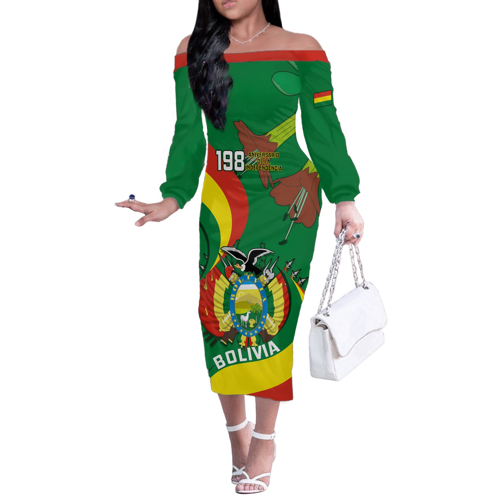 Bolivia Off The Shoulder Long Sleeve Dress Bolivian Kantuta Happy 198th Independence Day - Wonder Print Shop