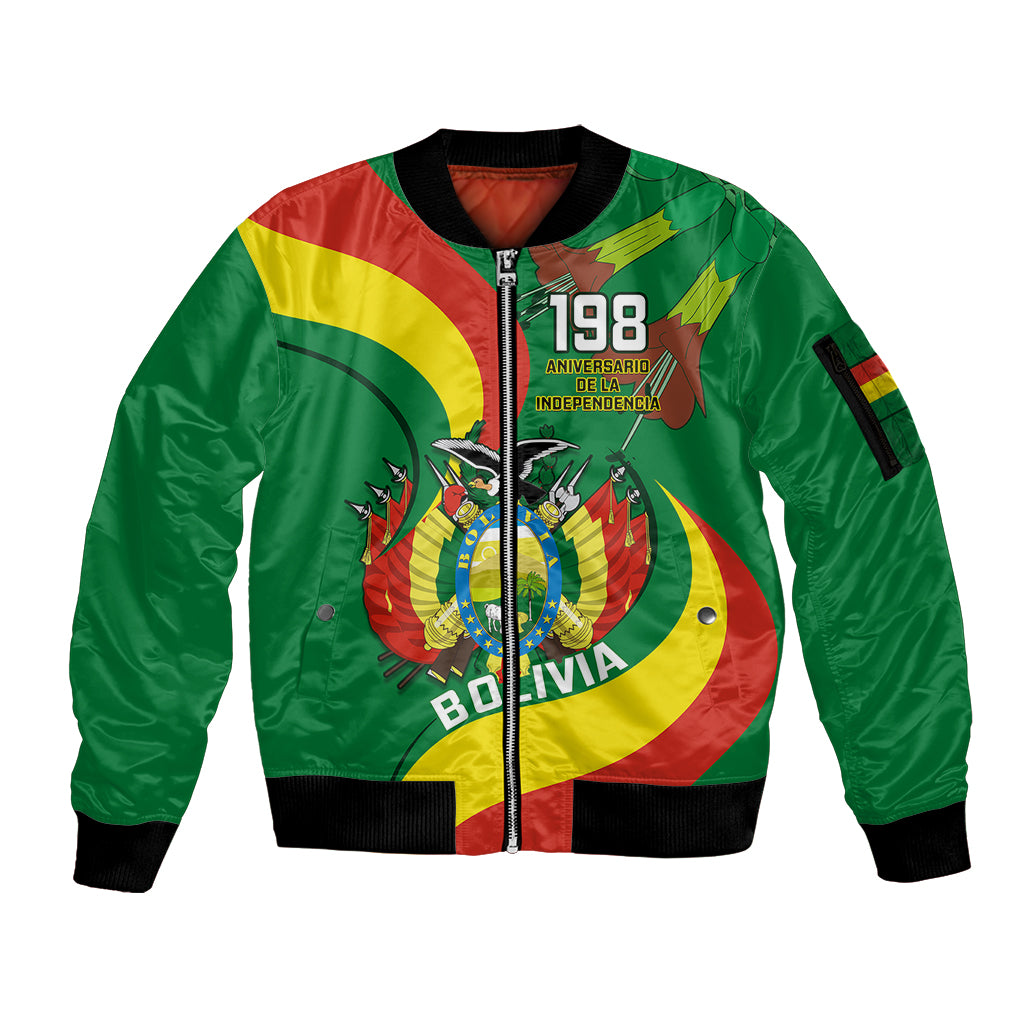 Bolivia Sleeve Zip Bomber Jacket Bolivian Kantuta Happy 198th Independence Day - Wonder Print Shop