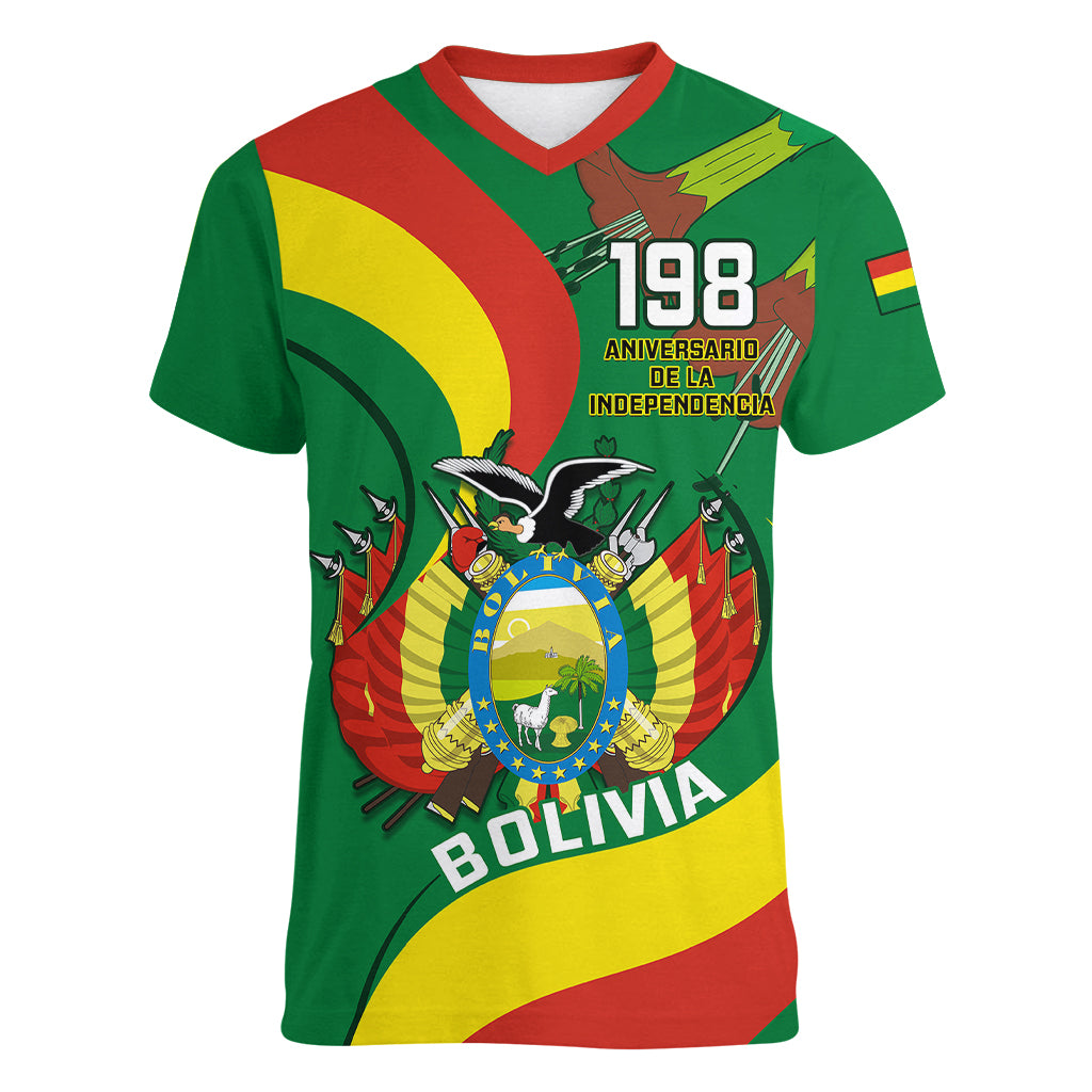 Bolivia Women V Neck T Shirt Bolivian Kantuta Happy 198th Independence Day - Wonder Print Shop