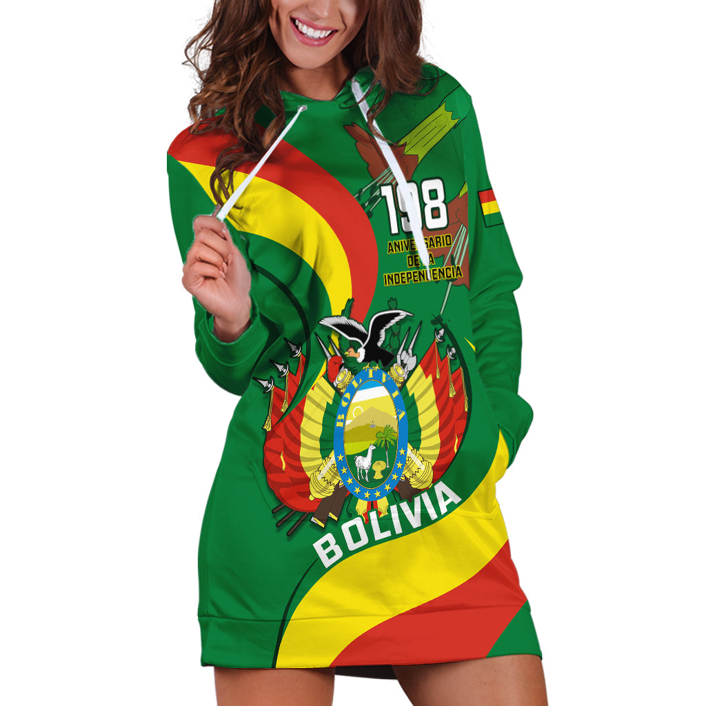 Personalised Bolivia Hoodie Dress Bolivian Kantuta Happy 198th Independence Day - Wonder Print Shop