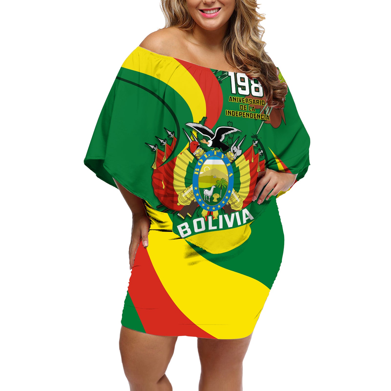 Personalised Bolivia Off Shoulder Short Dress Bolivian Kantuta Happy 198th Independence Day - Wonder Print Shop