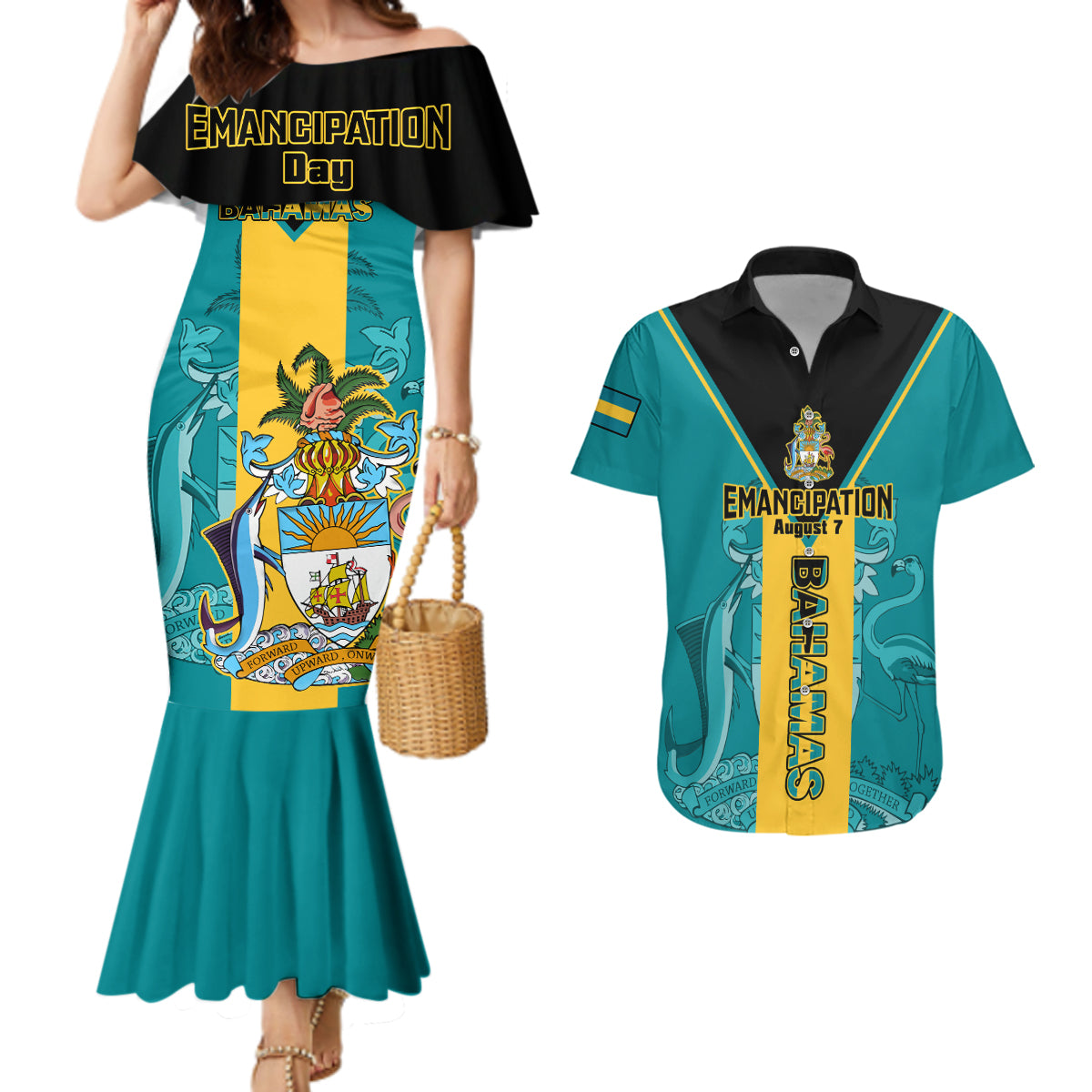 Bahamas Couples Matching Mermaid Dress And Hawaiian Shirt Happy Bahamian Emancipation Day - Wonder Print Shop