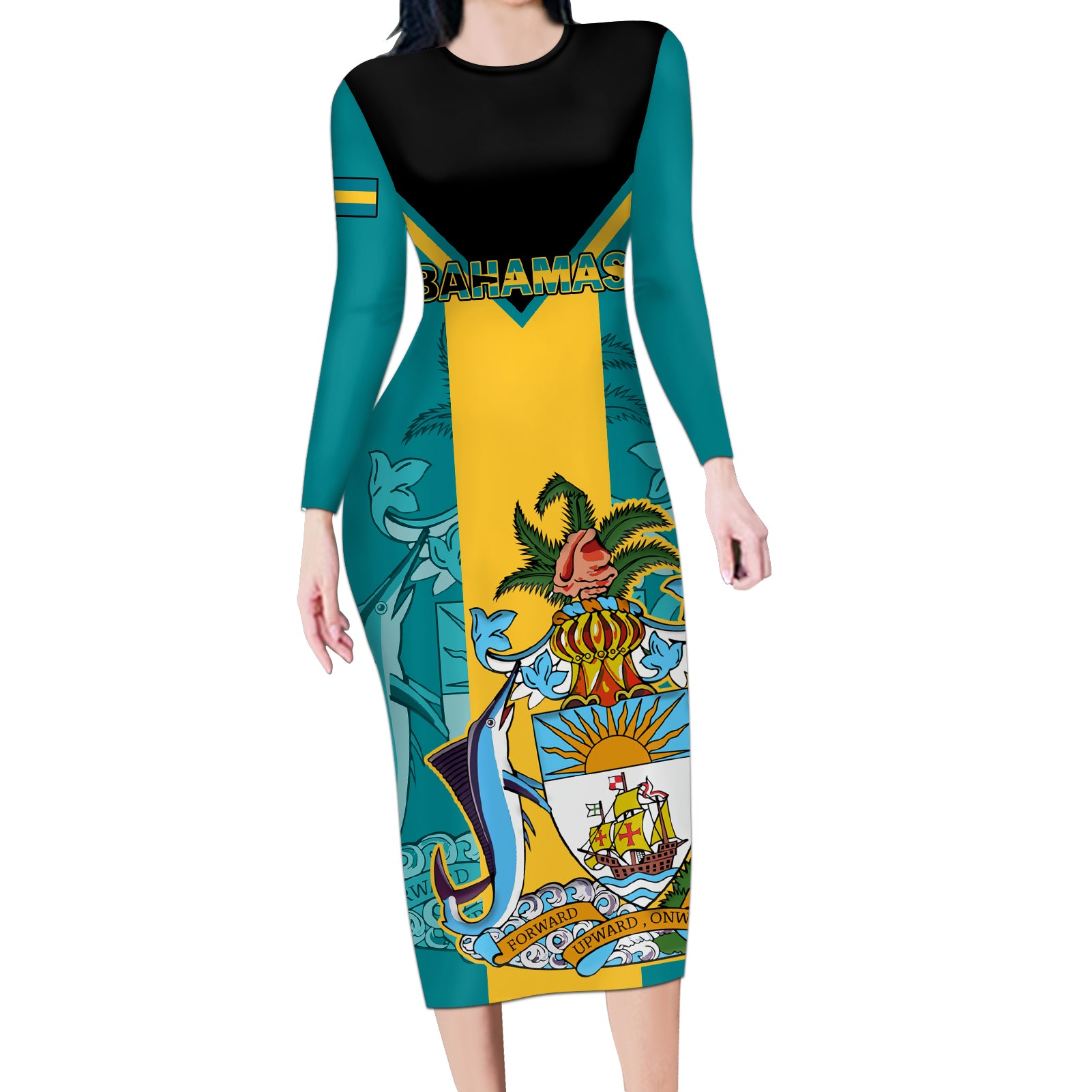 Bahamas Long Sleeve Bodycon Dress Happy Bahamian Emancipation Day - Wonder Print Shop