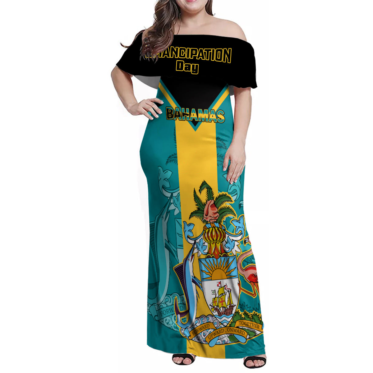 Bahamas Off Shoulder Maxi Dress Happy Bahamian Emancipation Day - Wonder Print Shop