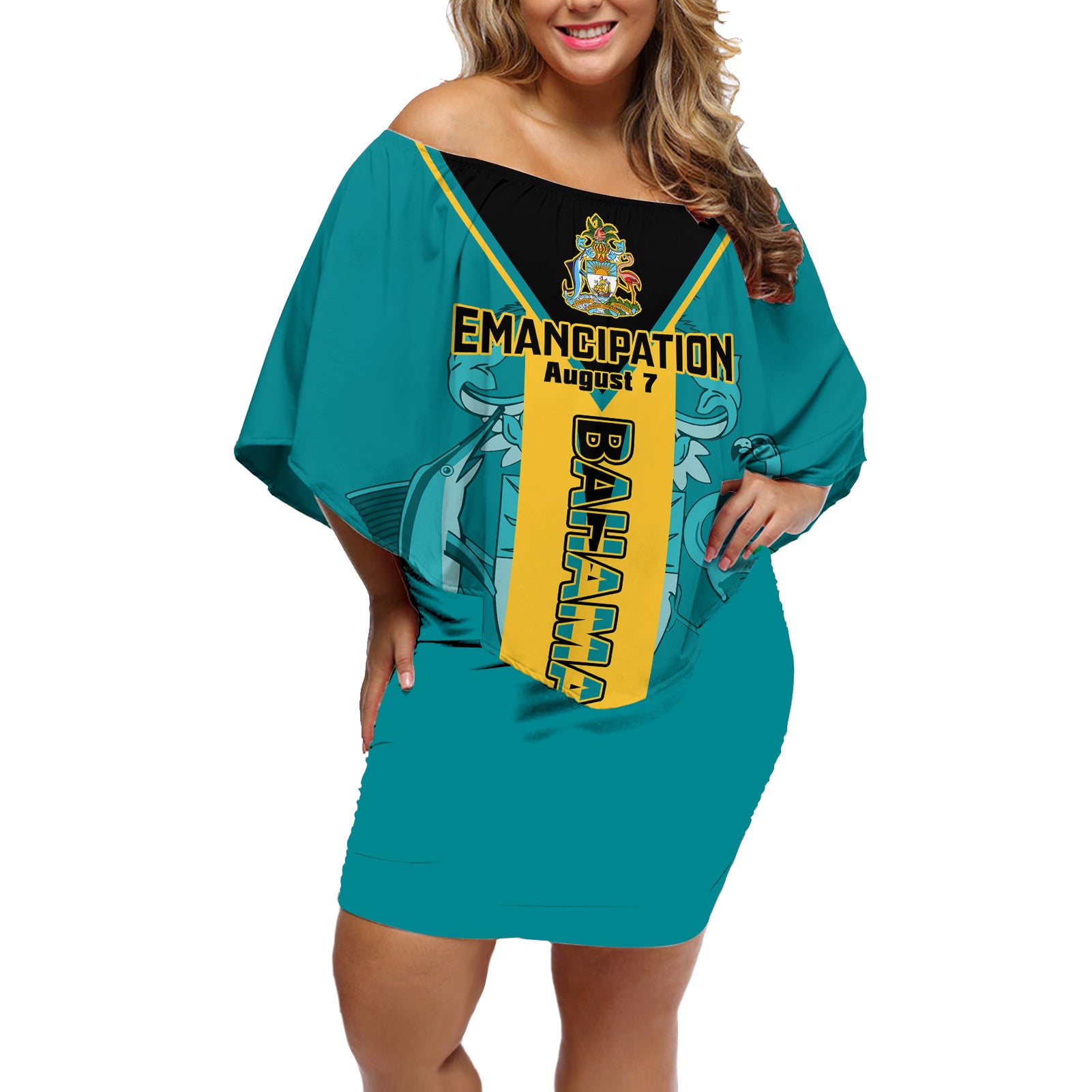 Bahamas Off Shoulder Short Dress Happy Bahamian Emancipation Day - Wonder Print Shop