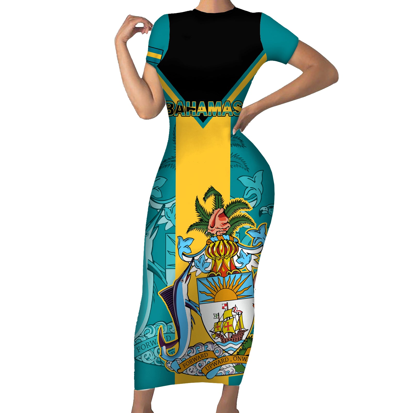 Bahamas Short Sleeve Bodycon Dress Happy Bahamian Emancipation Day - Wonder Print Shop