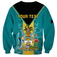 Teal Bahamas sweatshirt with black back panel, 'YOUR TEXT' and crest graphic