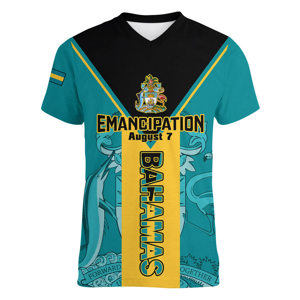 Personalised Bahamas Women V Neck T Shirt Happy Bahamian Emancipation Day - Wonder Print Shop