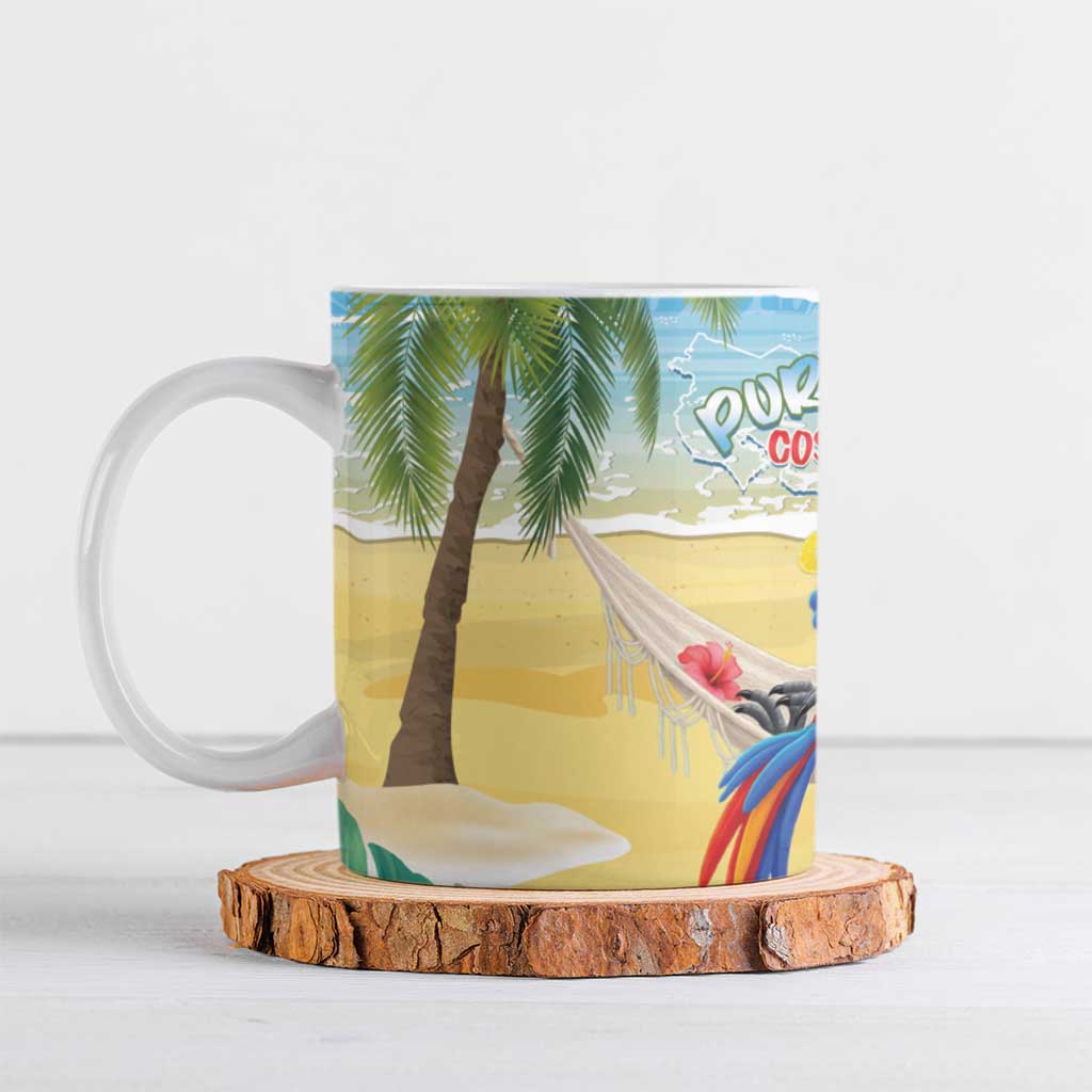 Pura Vida Costa Rica Ceramic Mug Chilling Scarlet Macaw Tropical Vibes - Wonder Print Shop