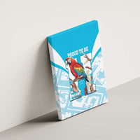 Blue canvas wall art mounted on wall with scarlet macaw and 504 “Proud to Be”