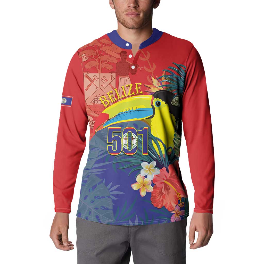 Belize Independence Day Button Sweatshirt 501 Proud Keel Billed Toucan Tropical - Wonder Print Shop