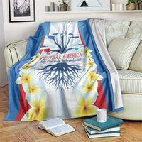 Blue, white, and red Independence Day blanket with tree roots and yellow flowers