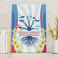 Blue wrapped canvas wall art with Central America map, tree roots, and flowers