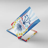Central America canvas wall art with blue border, roots graphic, and yellow flowers