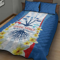 Blue quilt bed set featuring Central America graphic and floral accents with two pillow shams