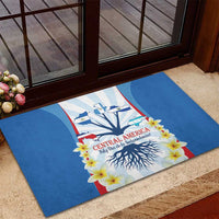 Blue rubber doormat with Central America Independence design and yellow flower border