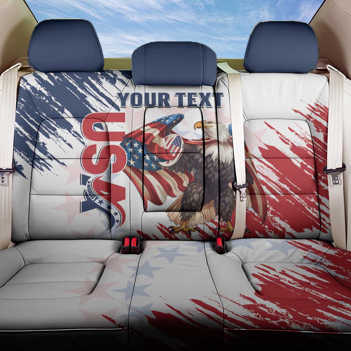 Custom USA Rugby Back Car Seat Cover Powerful Eagle Grunge Brush Style - White - Wonder Print Shop