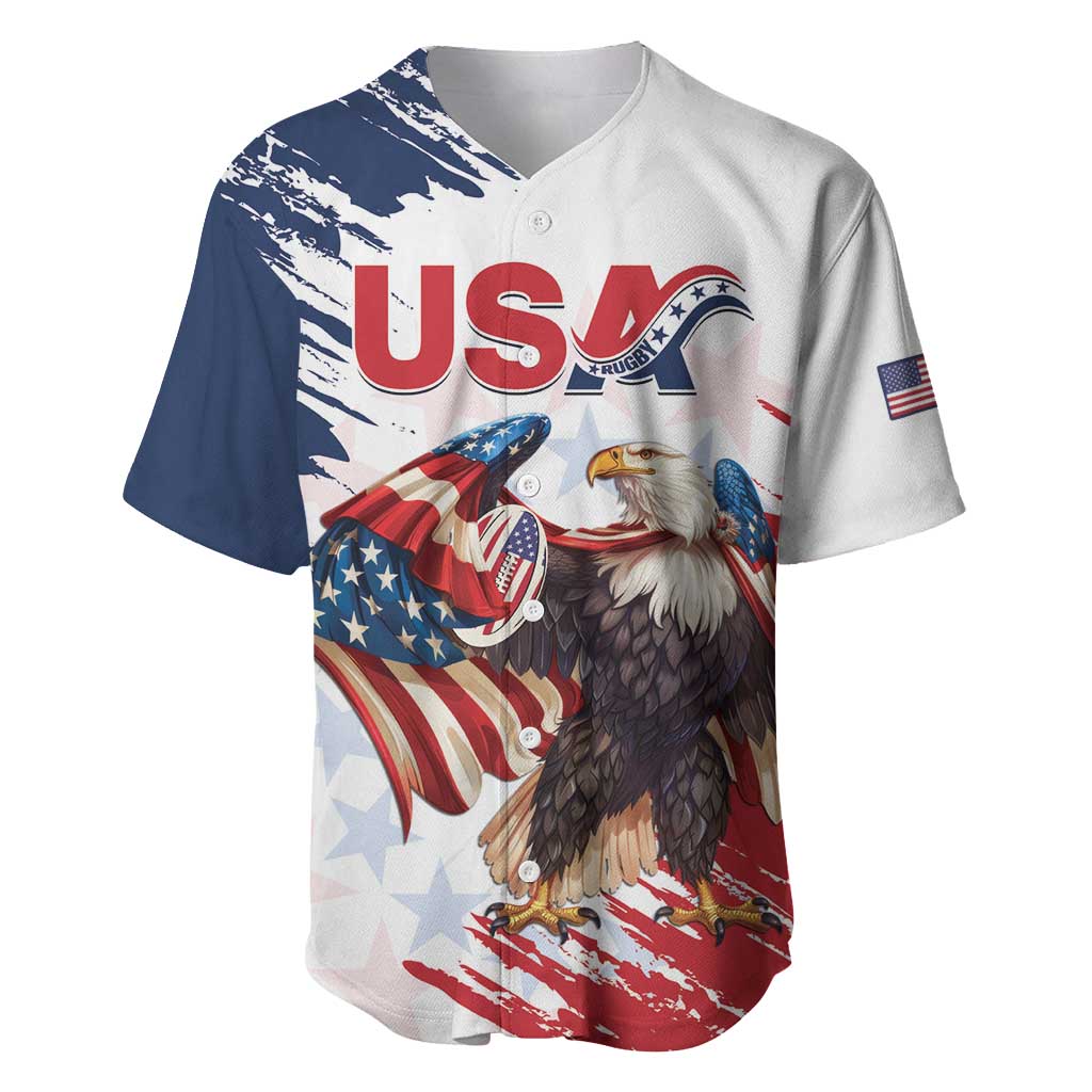 Custom USA Rugby Baseball Jersey Powerful Eagle Grunge Brush Style - White - Wonder Print Shop