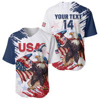 White rugby baseball jersey front and back view with eagle graphic and USA flag details