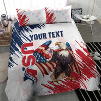 White bedding set with eagle and grunge stars-and-stripes design, two matching pillowcases