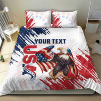 White duvet and pillow set featuring eagle and red-blue grunge stars-and-stripes print