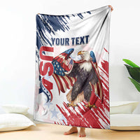 Personalized eagle rugby blanket with distressed stars, stripes, eagle graphic and text