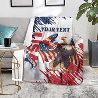 Personalized eagle rugby blanket with distressed stars, stripes and bold text on white