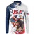 Custom USA Rugby Button Sweatshirt Powerful Eagle Grunge Brush Style - White - Wonder Print Shop