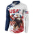 Custom USA Rugby Button Sweatshirt Powerful Eagle Grunge Brush Style - White - Wonder Print Shop