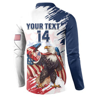 White and navy button henley rugby sweatshirt with back YOUR TEXT 14 eagle print