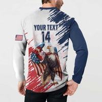 White and navy button henley rugby sweatshirt with back eagle graphic, YOUR TEXT 14