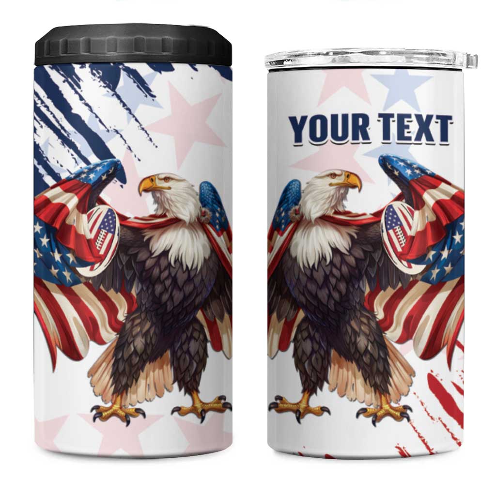 Custom USA Rugby 4 in 1 Can Cooler Tumbler Powerful Eagle Grunge Brush Style - White - Wonder Print Shop