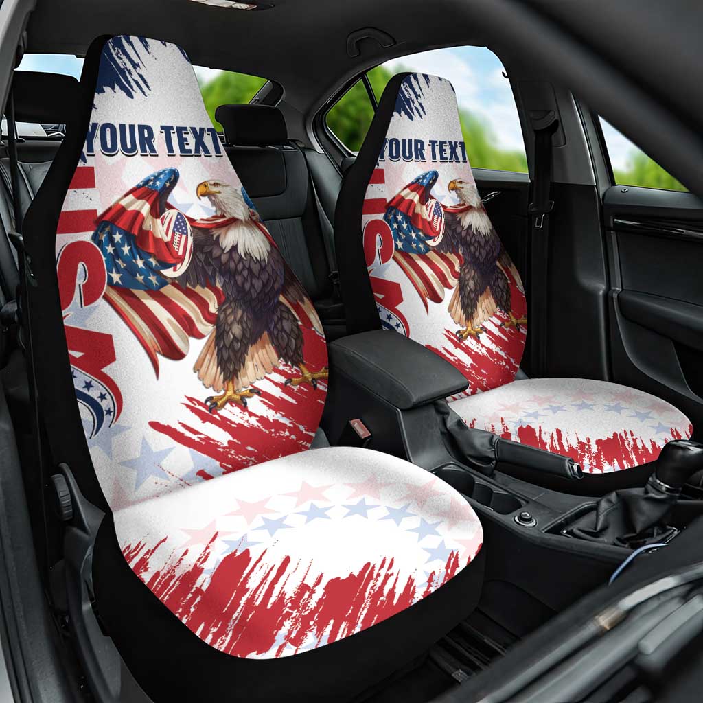 Custom USA Rugby Car Seat Cover Powerful Eagle Grunge Brush Style - White - Wonder Print Shop