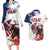 Custom USA Rugby Couples Matching Long Sleeve Bodycon Dress and Hawaiian Shirt Powerful Eagle Grunge Brush Style - White - Wonder Print Shop