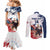 Custom USA Rugby Couples Matching Mermaid Dress and Long Sleeve Button Shirt Powerful Eagle Grunge Brush Style - White