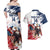 Custom USA Rugby Couples Matching Off Shoulder Maxi Dress and Hawaiian Shirt Powerful Eagle Grunge Brush Style - White - Wonder Print Shop