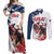 Custom USA Rugby Couples Matching Off Shoulder Maxi Dress and Long Sleeve Button Shirt Powerful Eagle Grunge Brush Style - White - Wonder Print Shop