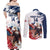 Custom USA Rugby Couples Matching Off Shoulder Maxi Dress and Long Sleeve Button Shirt Powerful Eagle Grunge Brush Style - White - Wonder Print Shop