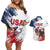 Custom USA Rugby Couples Matching Off Shoulder Short Dress and Hawaiian Shirt Powerful Eagle Grunge Brush Style - White - Wonder Print Shop