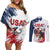 Custom USA Rugby Couples Matching Off Shoulder Short Dress and Long Sleeve Button Shirt Powerful Eagle Grunge Brush Style - White - Wonder Print Shop