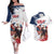 Custom USA Rugby Couples Matching Off The Shoulder Long Sleeve Dress and Hawaiian Shirt Powerful Eagle Grunge Brush Style - White - Wonder Print Shop