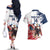 Custom USA Rugby Couples Matching Off The Shoulder Long Sleeve Dress and Hawaiian Shirt Powerful Eagle Grunge Brush Style - White - Wonder Print Shop