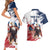 Custom USA Rugby Couples Matching Short Sleeve Bodycon Dress and Hawaiian Shirt Powerful Eagle Grunge Brush Style - White - Wonder Print Shop