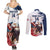 Custom USA Rugby Couples Matching Summer Maxi Dress and Long Sleeve Button Shirt Powerful Eagle Grunge Brush Style - White - Wonder Print Shop