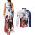 Custom USA Rugby Couples Matching Tank Maxi Dress and Long Sleeve Button Shirt Powerful Eagle Grunge Brush Style - White - Wonder Print Shop